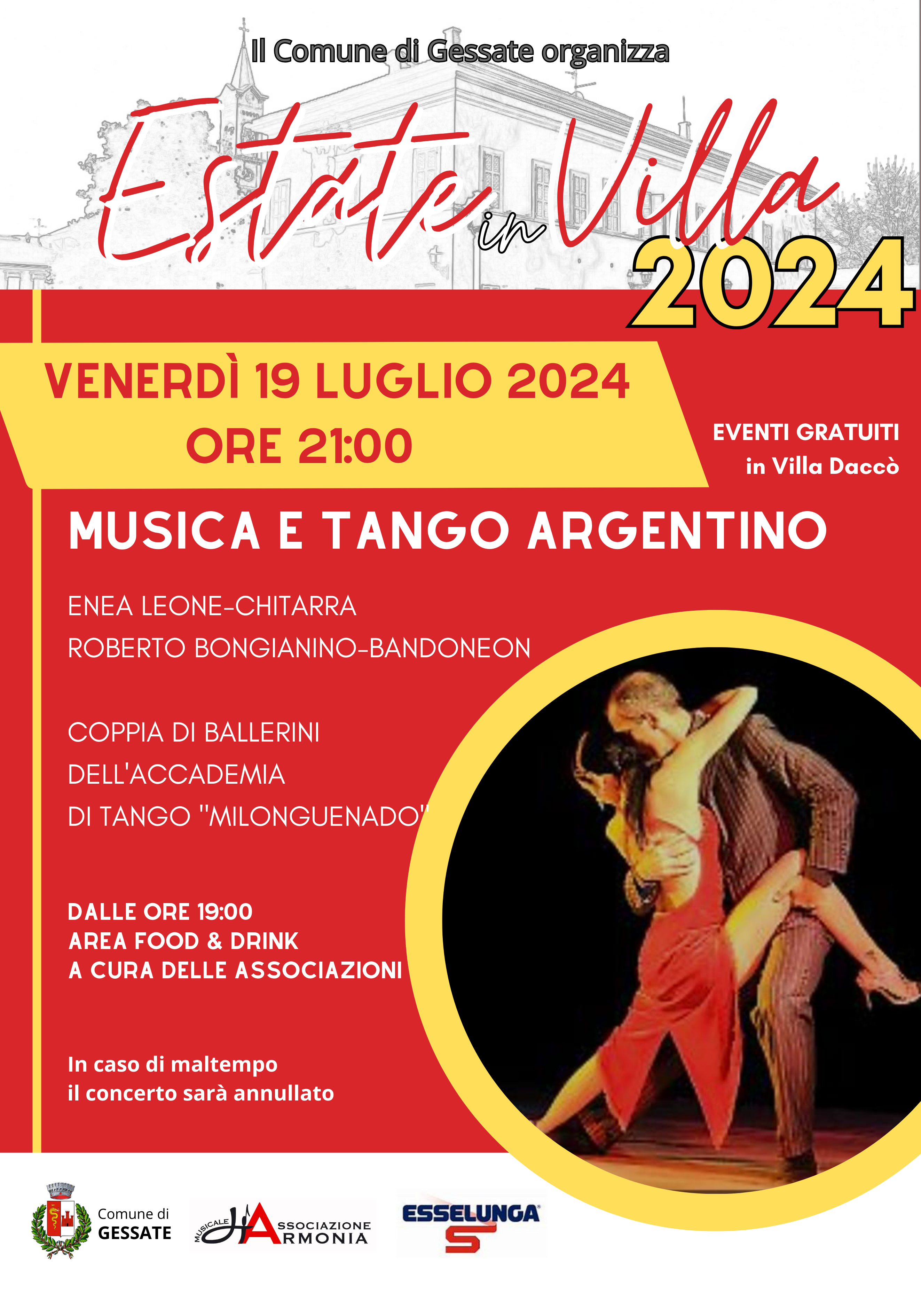 Musica e Tango Argentino - Estate in Villa 2024: rassegna di eventi gratuiti organizzati dal Comune di Gessate presso il Parco di Villa Daccò