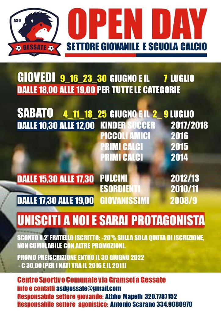 Open day  settore giovanile e scuola calcio 