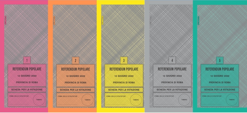 Quesiti e colori delle schede per i referendum abrogativi del 12 giugno 2022