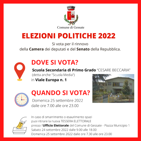 Elezioni politiche 2022: TRASFERIMENTO SEDE DI SEGGIO ELETTORALE