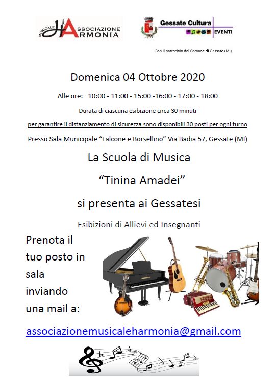La Scuola di Musica "Tinina Amadei" si presenta ai Gessatesi, esibizione di allievi ed insegnanti