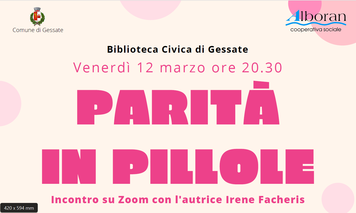 "Parità in pillole" . Incontro su Zoom con l'autrice Irene Facheris
