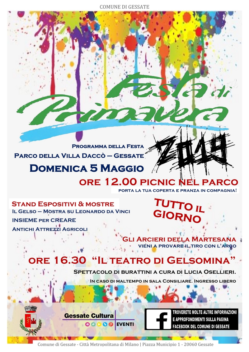 Festa di Primavera 2019 domenica 5 maggio dalle ore 9.00 c/o Villa Daccò