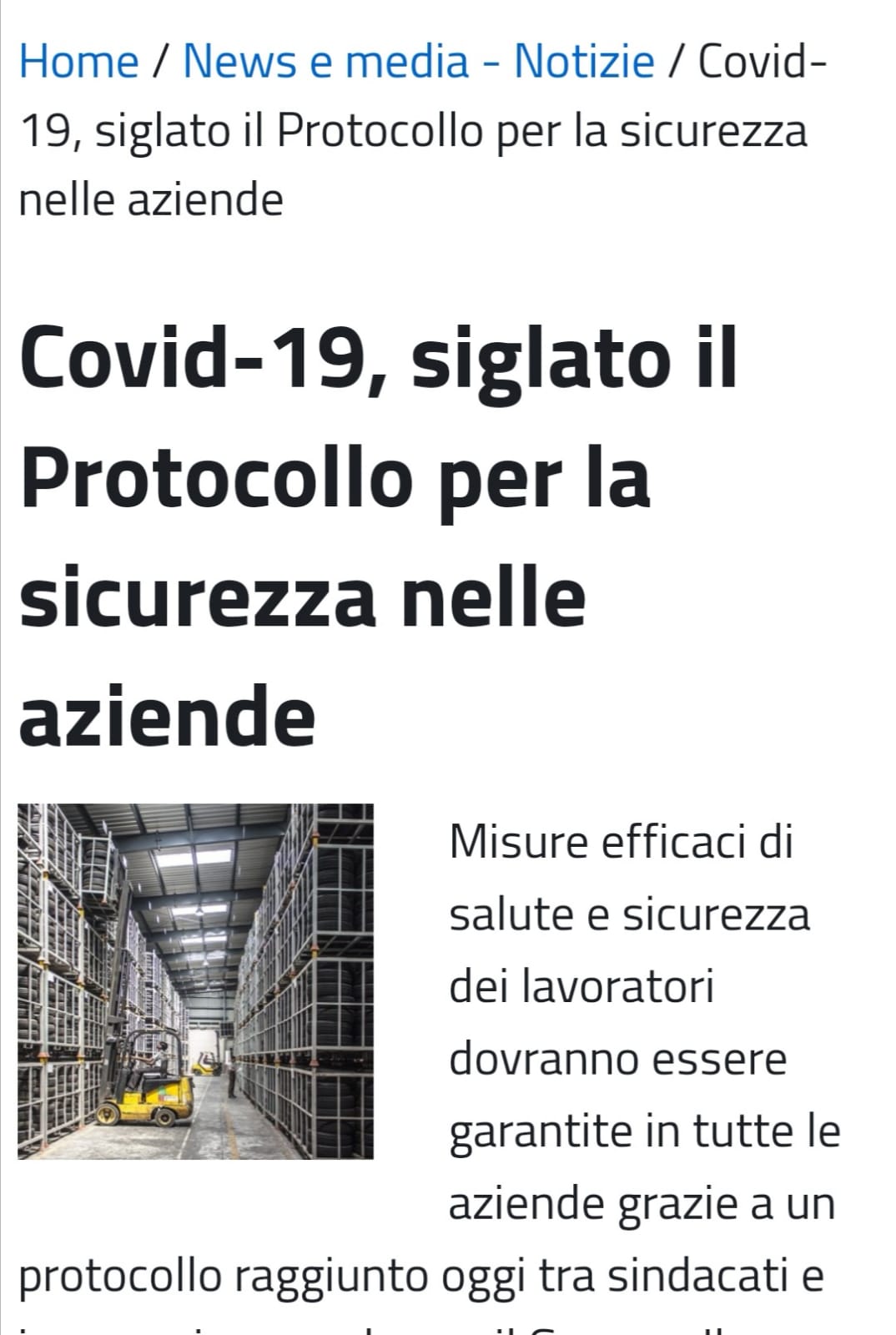 Sicurezza nelle aziende - Comunicato N° 37