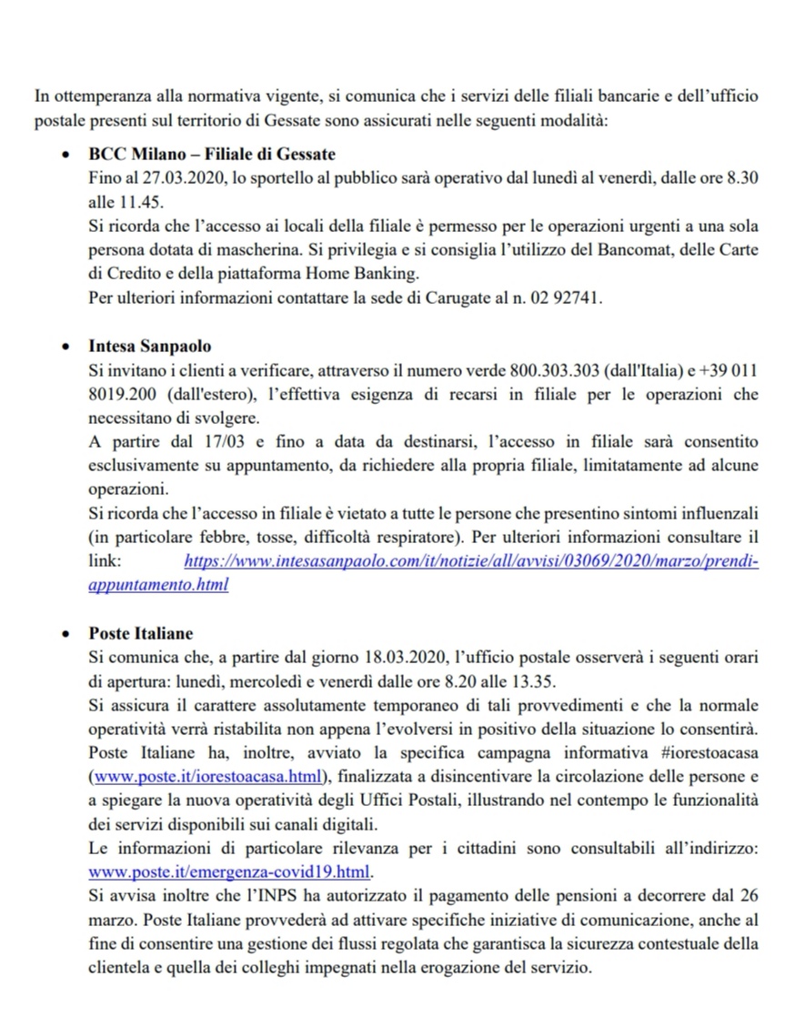 Banche e Posta - Comunicato N° 40