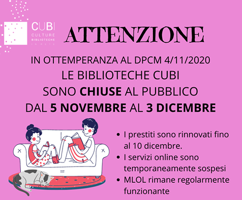 Chiusura della Biblioteca dal 5 novembre al 3 dicembre.