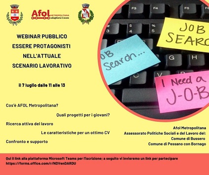 Un webinar gratuito per i giovani e la cittadinanza della Martesana – essere protagonisti nell’attuale scenario lavorativo