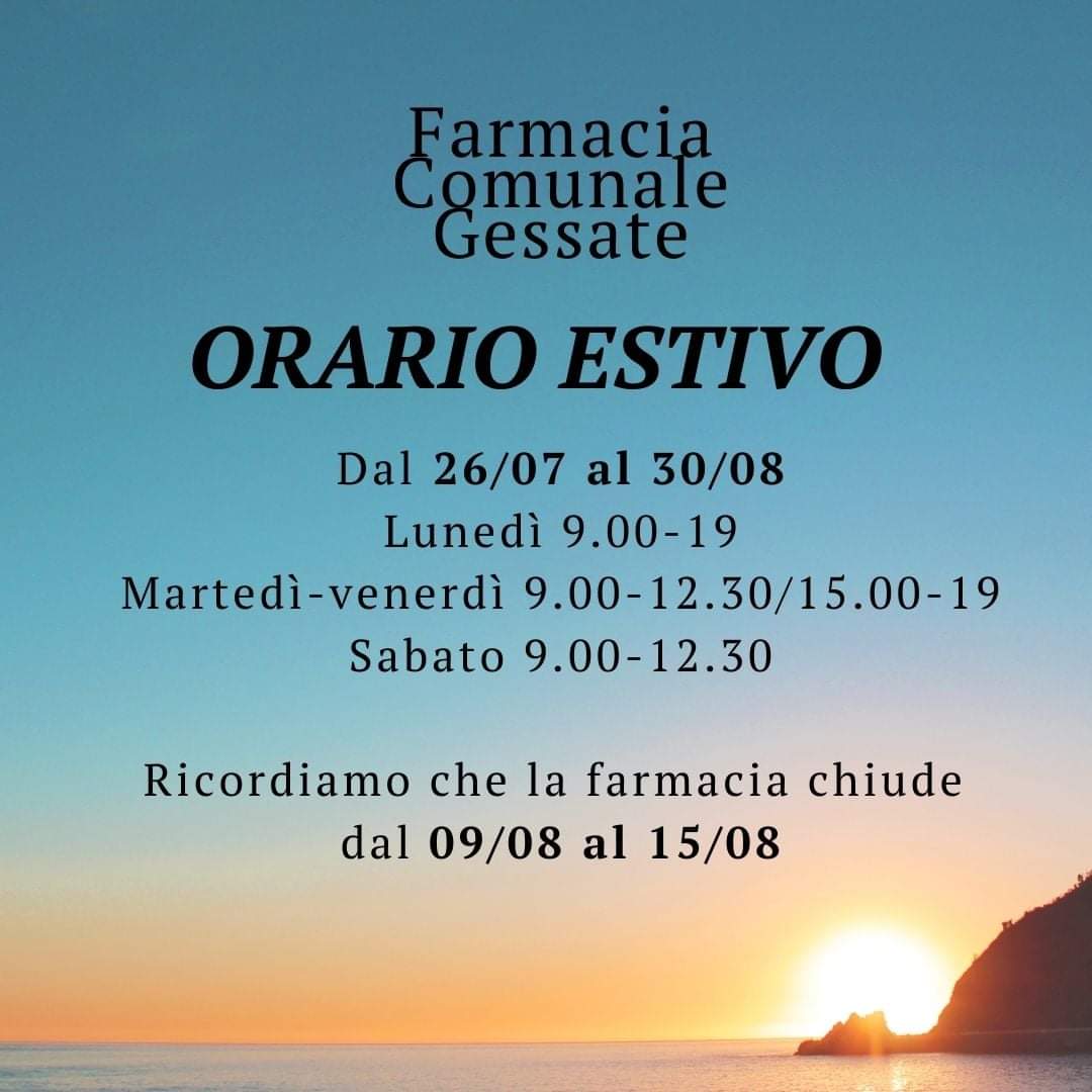 Orario estivo Farmacia Comunale dal 26 luglio 2021 al 30 agosto 2021