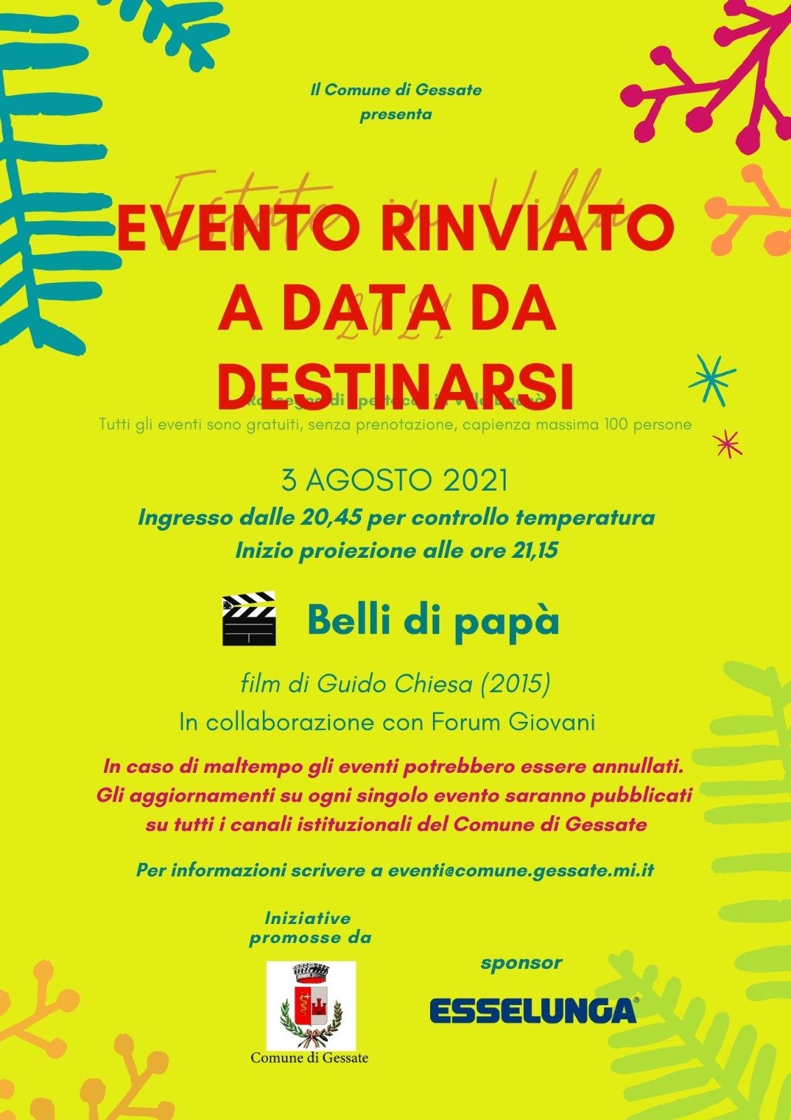 Estate in Villa | CINEMA "Belli di papà". EVENTO RINVIATO a data da destinarsi.
